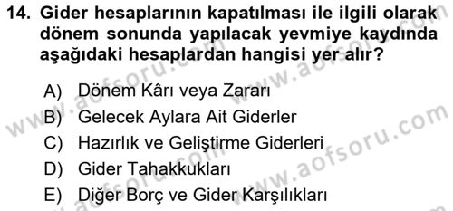 Genel Muhasebe Dersi 2024 - 2025 Yılı (Final) Dönem Sonu Sınav Soruları 14. Soru