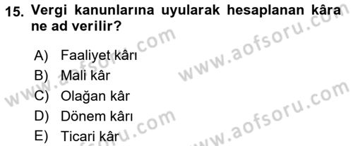 Genel Muhasebe Dersi 2024 - 2025 Yılı (Final) Dönem Sonu Sınav Soruları 15. Soru