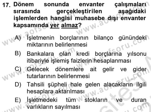 Genel Muhasebe Dersi 2024 - 2025 Yılı (Final) Dönem Sonu Sınav Soruları 17. Soru