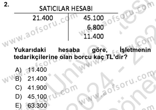 Genel Muhasebe Dersi 2024 - 2025 Yılı (Final) Dönem Sonu Sınav Soruları 2. Soru
