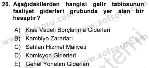 Genel Muhasebe Dersi 2024 - 2025 Yılı (Final) Dönem Sonu Sınav Soruları 20. Soru