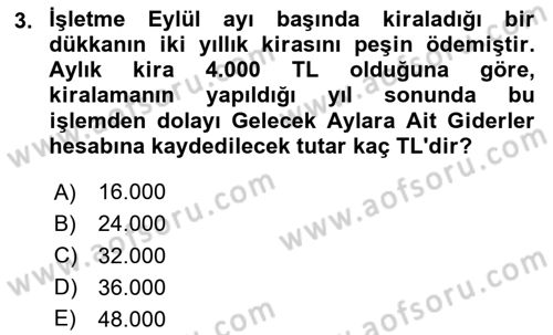 Genel Muhasebe Dersi 2024 - 2025 Yılı (Final) Dönem Sonu Sınav Soruları 3. Soru