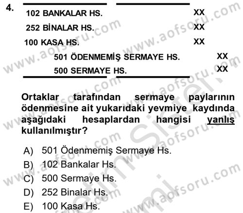 Genel Muhasebe Dersi 2024 - 2025 Yılı (Final) Dönem Sonu Sınav Soruları 4. Soru