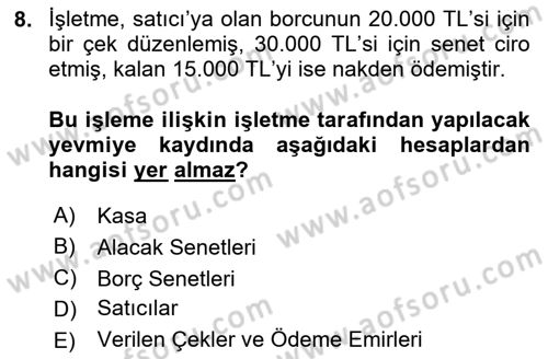 Genel Muhasebe Dersi 2024 - 2025 Yılı (Final) Dönem Sonu Sınav Soruları 8. Soru