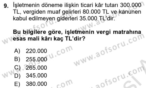 Genel Muhasebe Dersi 2024 - 2025 Yılı (Final) Dönem Sonu Sınav Soruları 9. Soru