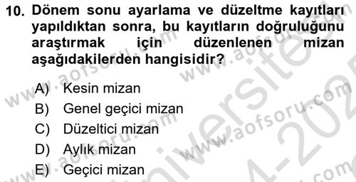 Genel Muhasebe Dersi 2024 - 2025 Yılı Yaz Okulu Sınav Soruları 10. Soru