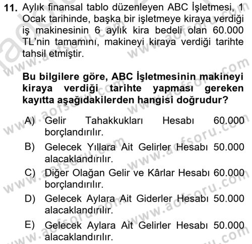Genel Muhasebe Dersi 2024 - 2025 Yılı Yaz Okulu Sınav Soruları 11. Soru