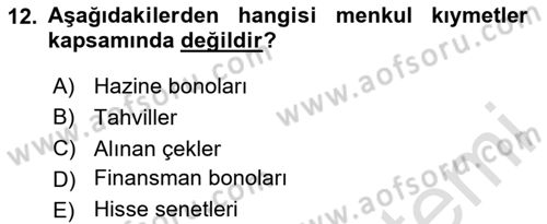 Genel Muhasebe Dersi 2024 - 2025 Yılı Yaz Okulu Sınav Soruları 12. Soru