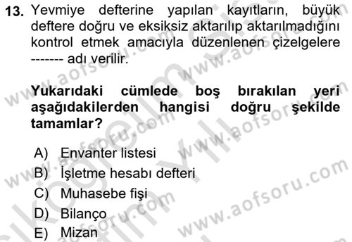 Genel Muhasebe Dersi 2024 - 2025 Yılı Yaz Okulu Sınav Soruları 13. Soru