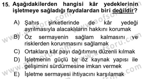 Genel Muhasebe Dersi 2024 - 2025 Yılı Yaz Okulu Sınav Soruları 15. Soru
