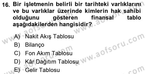 Genel Muhasebe Dersi 2024 - 2025 Yılı Yaz Okulu Sınav Soruları 16. Soru