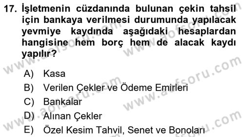 Genel Muhasebe Dersi 2024 - 2025 Yılı Yaz Okulu Sınav Soruları 17. Soru
