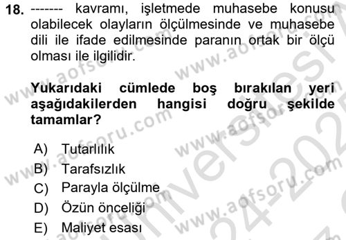 Genel Muhasebe Dersi 2024 - 2025 Yılı Yaz Okulu Sınav Soruları 18. Soru