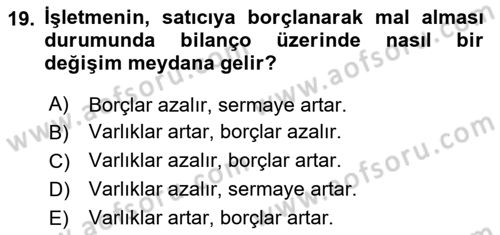 Genel Muhasebe Dersi 2024 - 2025 Yılı Yaz Okulu Sınav Soruları 19. Soru