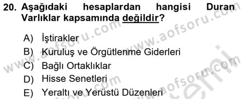 Genel Muhasebe Dersi 2024 - 2025 Yılı Yaz Okulu Sınav Soruları 20. Soru