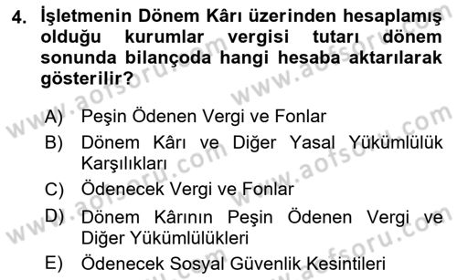 Genel Muhasebe Dersi 2024 - 2025 Yılı Yaz Okulu Sınav Soruları 4. Soru