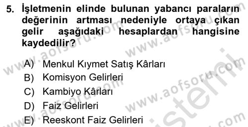 Genel Muhasebe Dersi 2024 - 2025 Yılı Yaz Okulu Sınav Soruları 5. Soru