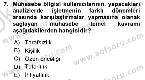 Genel Muhasebe Dersi 2024 - 2025 Yılı Yaz Okulu Sınav Soruları 7. Soru
