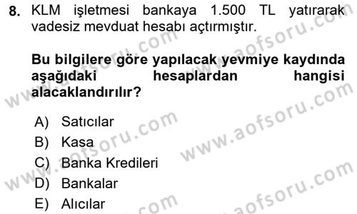Genel Muhasebe Dersi 2024 - 2025 Yılı Yaz Okulu Sınav Soruları 8. Soru