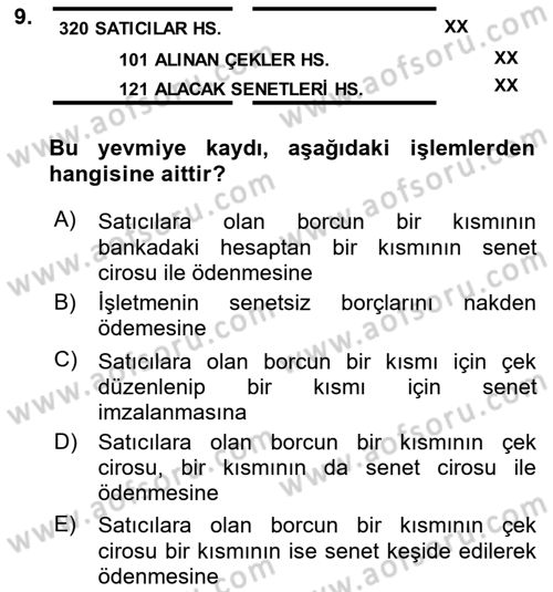 Genel Muhasebe Dersi 2024 - 2025 Yılı Yaz Okulu Sınav Soruları 9. Soru