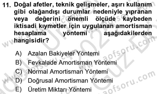 Genel Muhasebe Dersi 2025 - 2026 Yılı (Vize) Ara Sınav Soruları 11. Soru