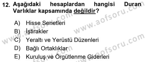Genel Muhasebe Dersi 2025 - 2026 Yılı (Vize) Ara Sınav Soruları 12. Soru