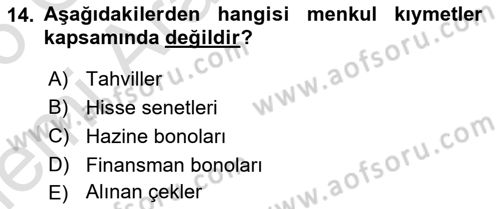Genel Muhasebe Dersi 2025 - 2026 Yılı (Vize) Ara Sınav Soruları 14. Soru