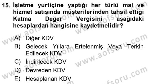Genel Muhasebe Dersi 2025 - 2026 Yılı (Vize) Ara Sınav Soruları 15. Soru
