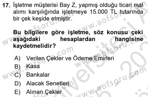 Genel Muhasebe Dersi 2025 - 2026 Yılı (Vize) Ara Sınav Soruları 17. Soru