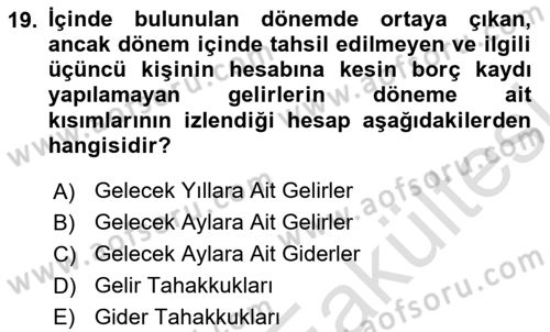 Genel Muhasebe Dersi 2025 - 2026 Yılı (Vize) Ara Sınav Soruları 19. Soru