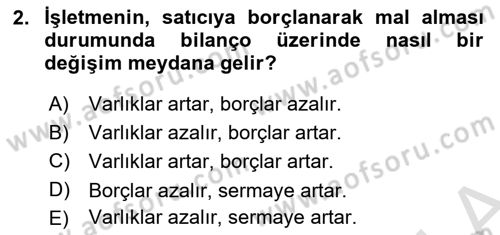 Genel Muhasebe Dersi 2025 - 2026 Yılı (Vize) Ara Sınav Soruları 2. Soru