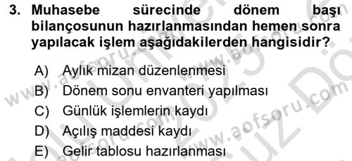 Genel Muhasebe Dersi 2025 - 2026 Yılı (Vize) Ara Sınav Soruları 3. Soru