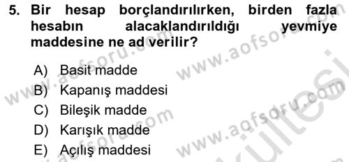 Genel Muhasebe Dersi 2025 - 2026 Yılı (Vize) Ara Sınav Soruları 5. Soru