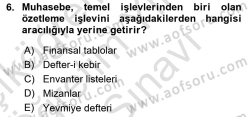 Genel Muhasebe Dersi 2025 - 2026 Yılı (Vize) Ara Sınav Soruları 6. Soru