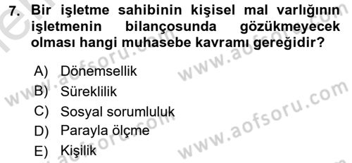 Genel Muhasebe Dersi 2025 - 2026 Yılı (Vize) Ara Sınav Soruları 7. Soru