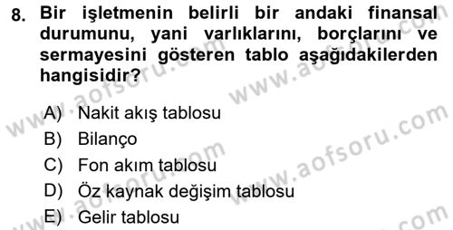Genel Muhasebe Dersi 2025 - 2026 Yılı (Vize) Ara Sınav Soruları 8. Soru