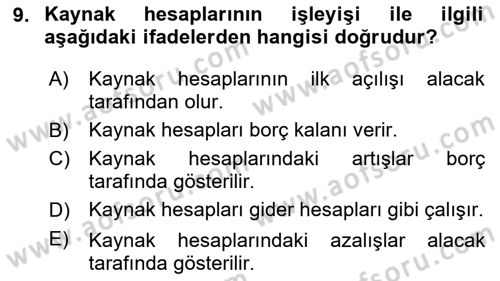 Genel Muhasebe Dersi 2025 - 2026 Yılı (Vize) Ara Sınav Soruları 9. Soru