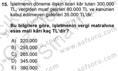Genel Muhasebe Dersi 2025 - 2026 Yılı (Final) Dönem Sonu Sınav Soruları 15. Soru