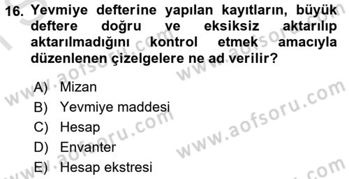 Genel Muhasebe Dersi 2025 - 2026 Yılı (Final) Dönem Sonu Sınav Soruları 16. Soru