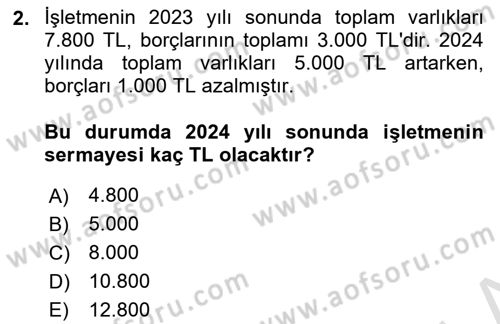 Genel Muhasebe Dersi 2025 - 2026 Yılı (Final) Dönem Sonu Sınav Soruları 2. Soru