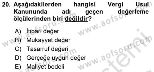 Genel Muhasebe Dersi 2025 - 2026 Yılı (Final) Dönem Sonu Sınav Soruları 20. Soru