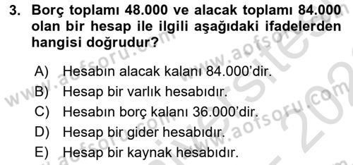 Genel Muhasebe Dersi 2025 - 2026 Yılı (Final) Dönem Sonu Sınav Soruları 3. Soru
