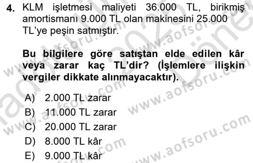 Genel Muhasebe Dersi 2025 - 2026 Yılı (Final) Dönem Sonu Sınav Soruları 4. Soru