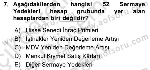 Genel Muhasebe Dersi 2025 - 2026 Yılı (Final) Dönem Sonu Sınav Soruları 7. Soru