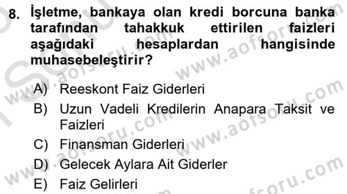 Genel Muhasebe Dersi 2025 - 2026 Yılı (Final) Dönem Sonu Sınav Soruları 8. Soru