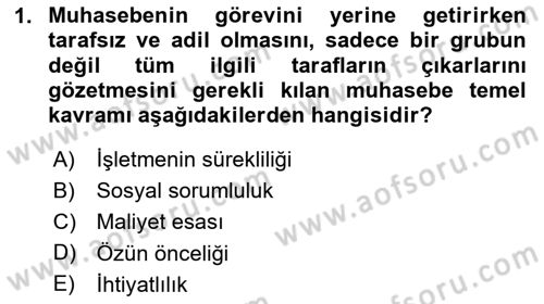 Genel Muhasebe Dersi 2025 - 2026 Yılı Yaz Okulu Sınav Soruları 1. Soru