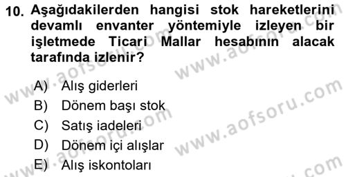 Genel Muhasebe Dersi 2025 - 2026 Yılı Yaz Okulu Sınav Soruları 10. Soru