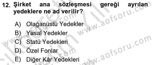 Genel Muhasebe Dersi 2025 - 2026 Yılı Yaz Okulu Sınav Soruları 12. Soru