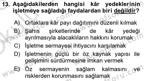 Genel Muhasebe Dersi 2025 - 2026 Yılı Yaz Okulu Sınav Soruları 13. Soru