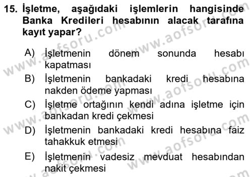 Genel Muhasebe Dersi 2025 - 2026 Yılı Yaz Okulu Sınav Soruları 15. Soru